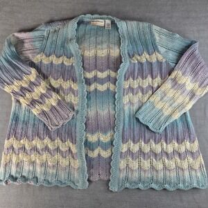 Alfred Dunner 2X Cardigan Sweater Womens Plus Pastel Chevron Sequin Open Front